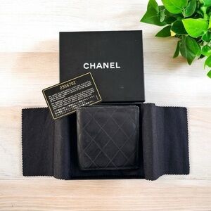 Authentic CHANEL Black Wild Stitch Quilted Leather Bifold Wallet with Box & Card